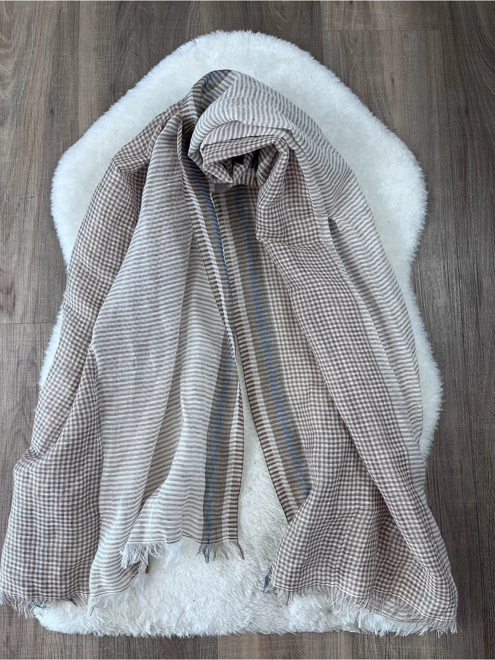 Inoui cotton linen lightweight checkered scarf